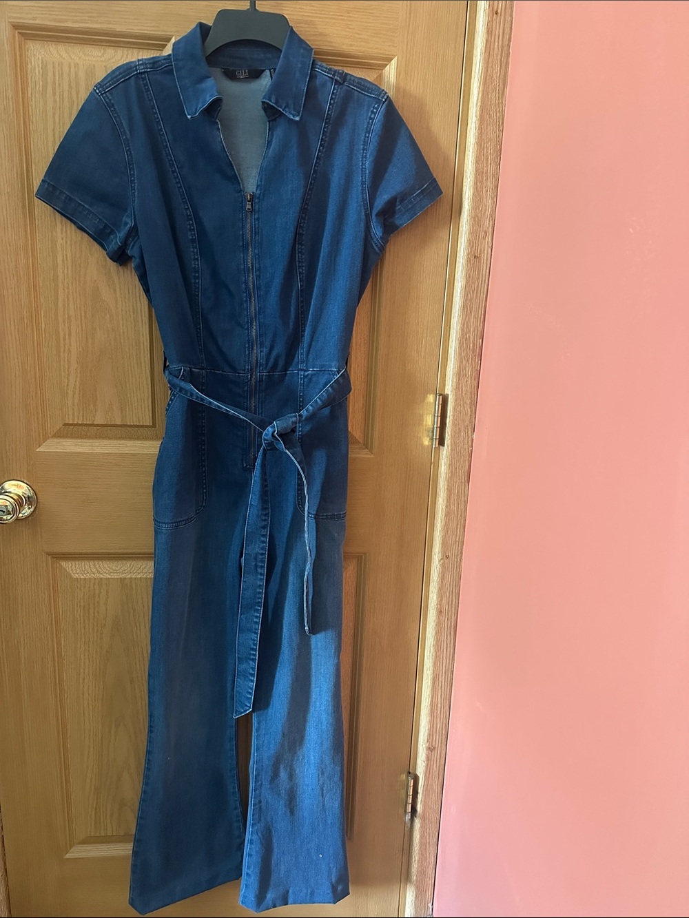 G.I.L.I. Indigo Denim Zip-Front Jumpsuit Dress